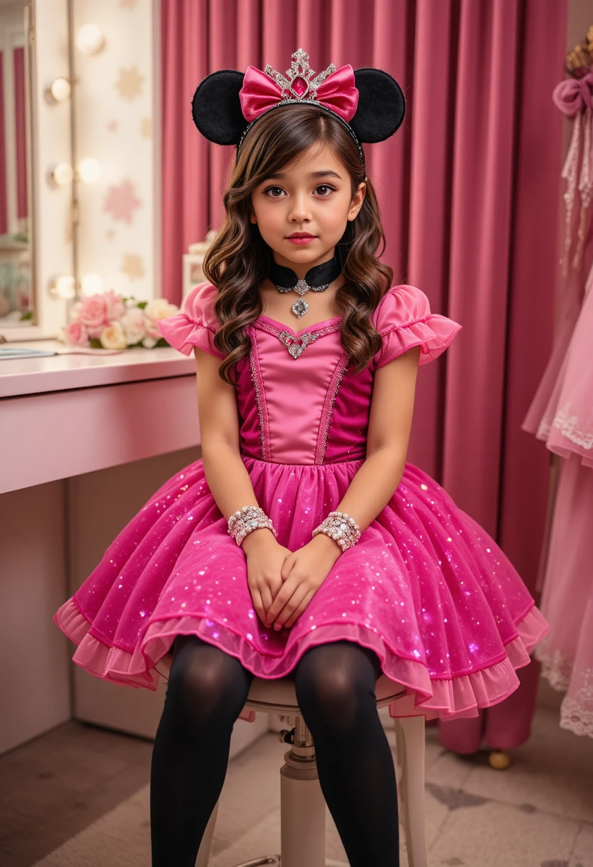 Giovane ragazzo vestito da principessa rosa di Disneyland