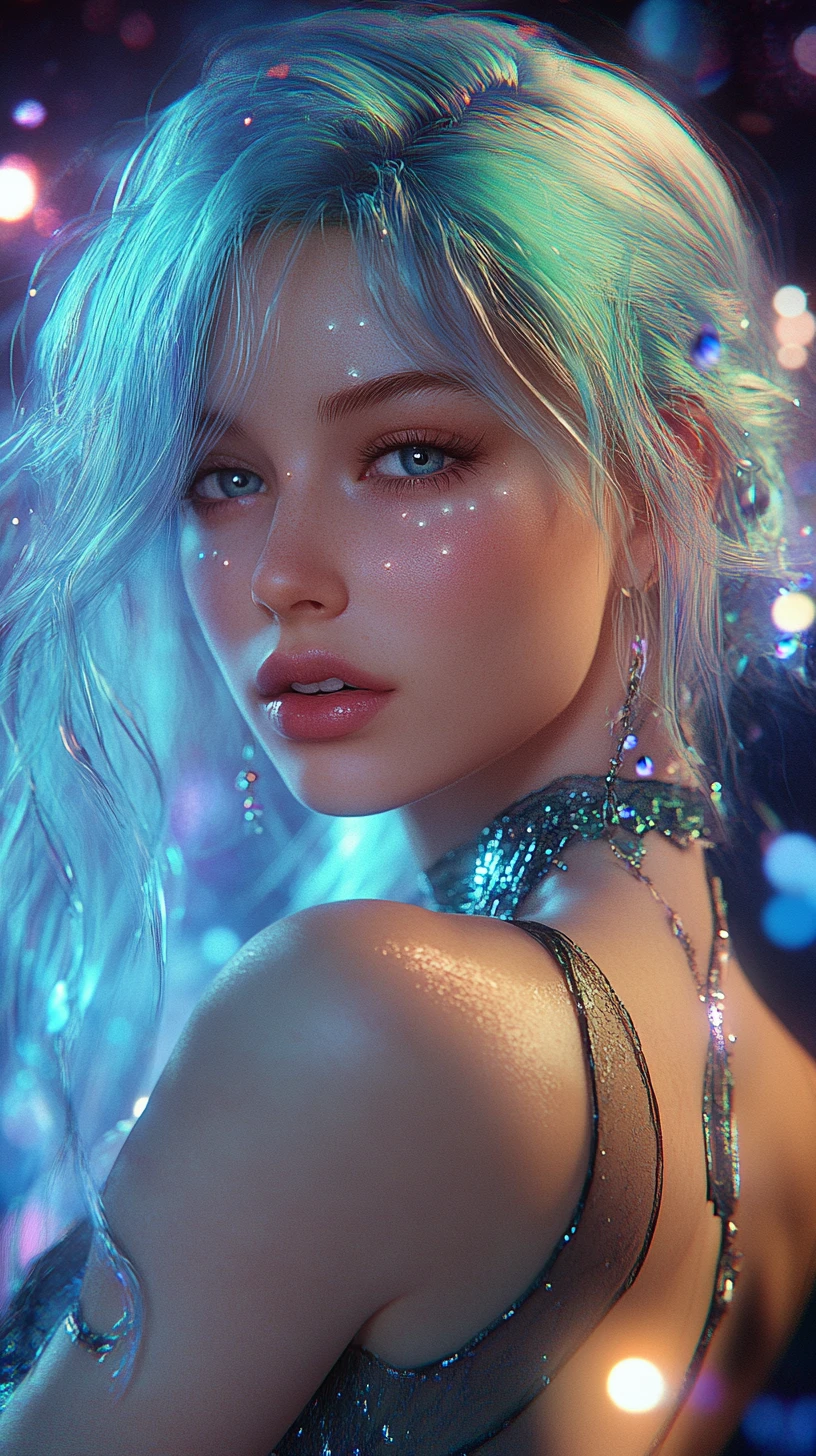 Gros plan de silhouette féminine dans un style fantasy holographique lumineux