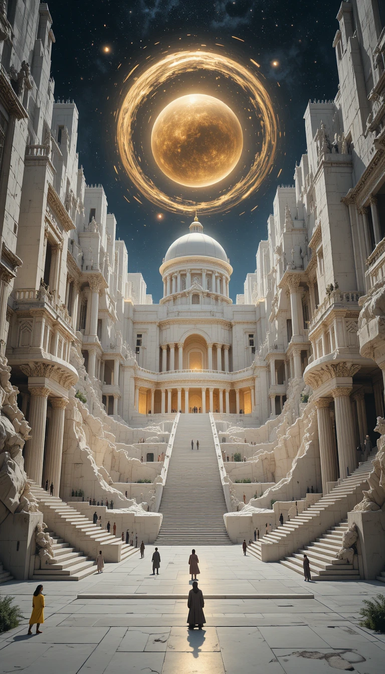 Majestosa cidade‑templo de fantasia esculpida em falésias de mármore