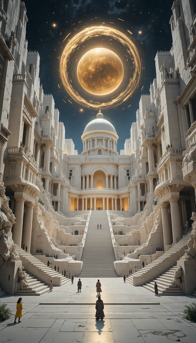Majestätische Fantasy-Tempelstadt in Marmorklippen gemeißelt