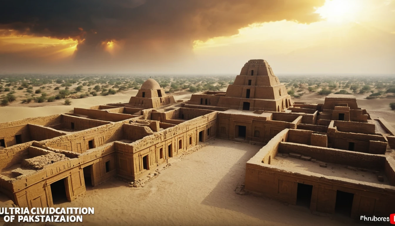 Antiche rovine pakistane che emergono dalle drammatiche sabbie del deserto