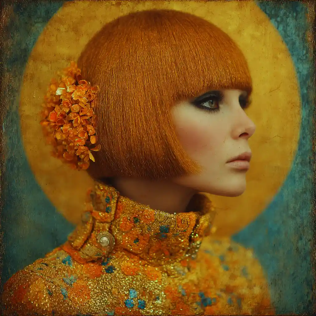 Surreal woolen woman portrait in a strange moody world