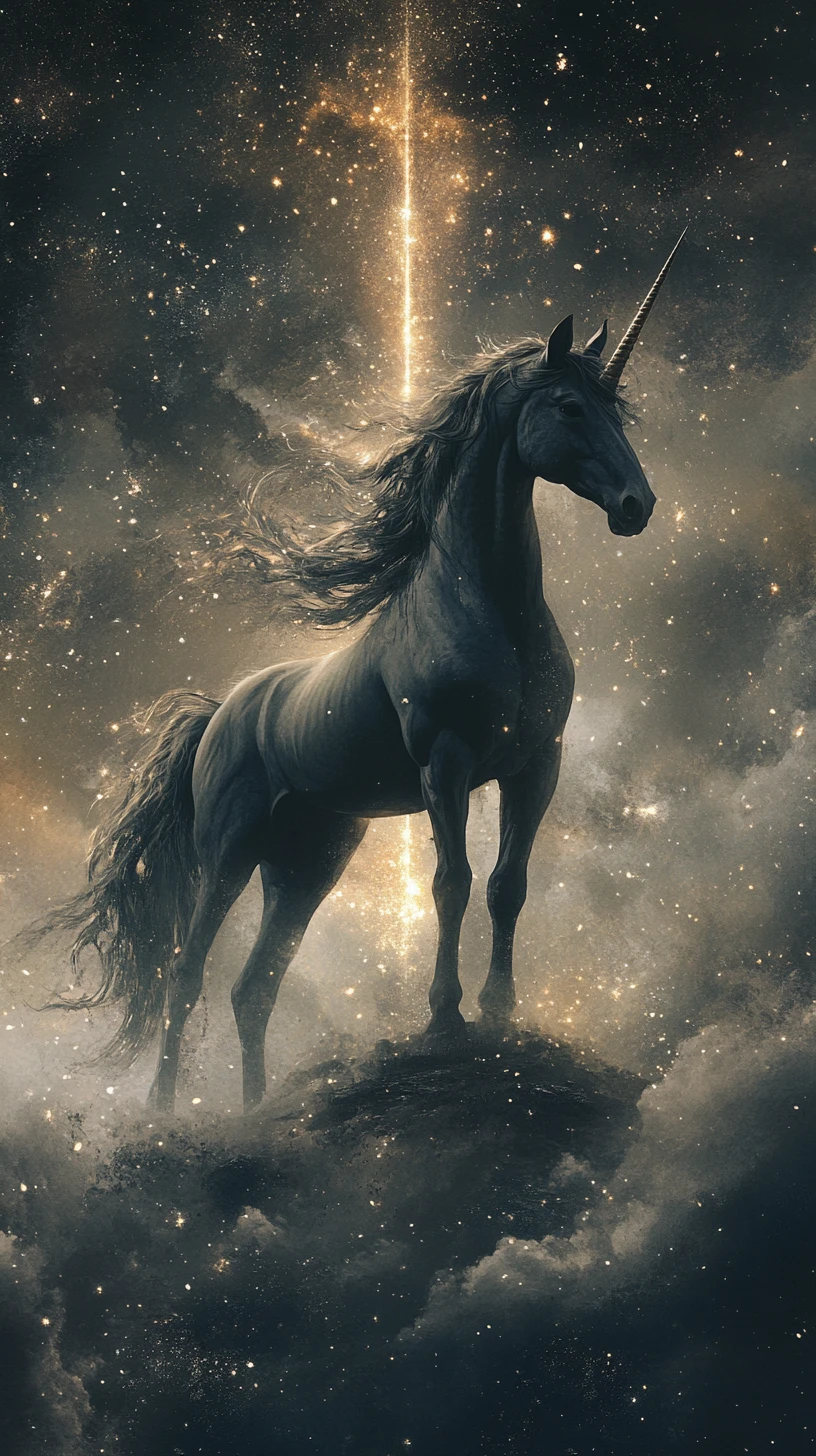 Unicorno Tra Ombra e Luce Sotto il Bagliore di un’Eclissi Verticale