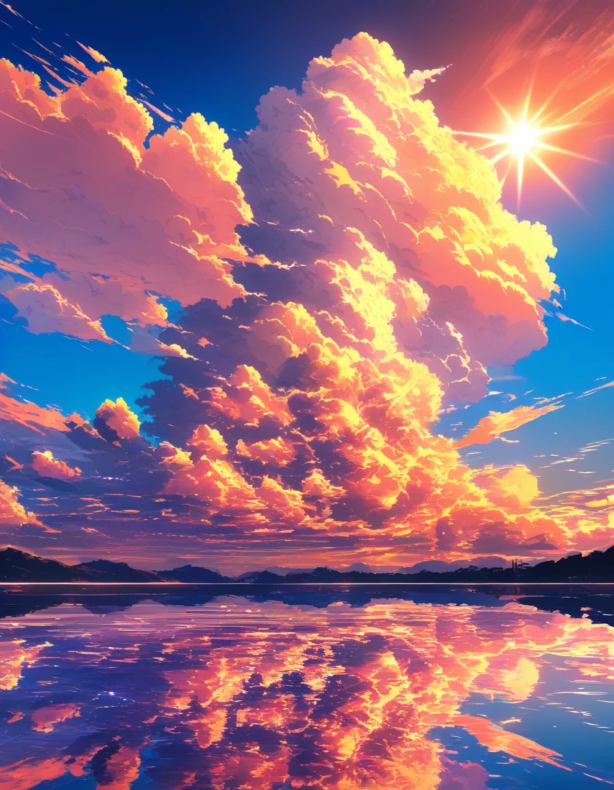木製の桟橋とそびえ立つ雲のあるアニメ風の海の風景