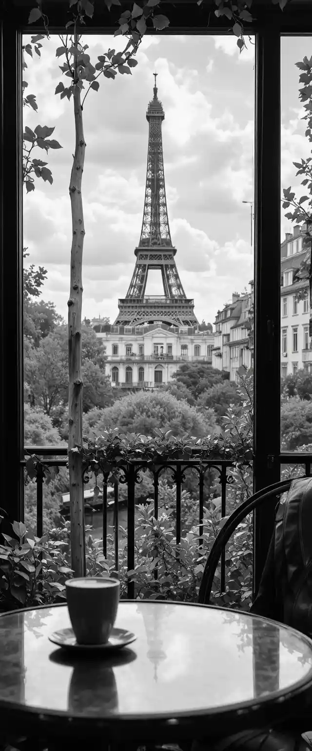 Sensual close up woman drinking coffee with paris view