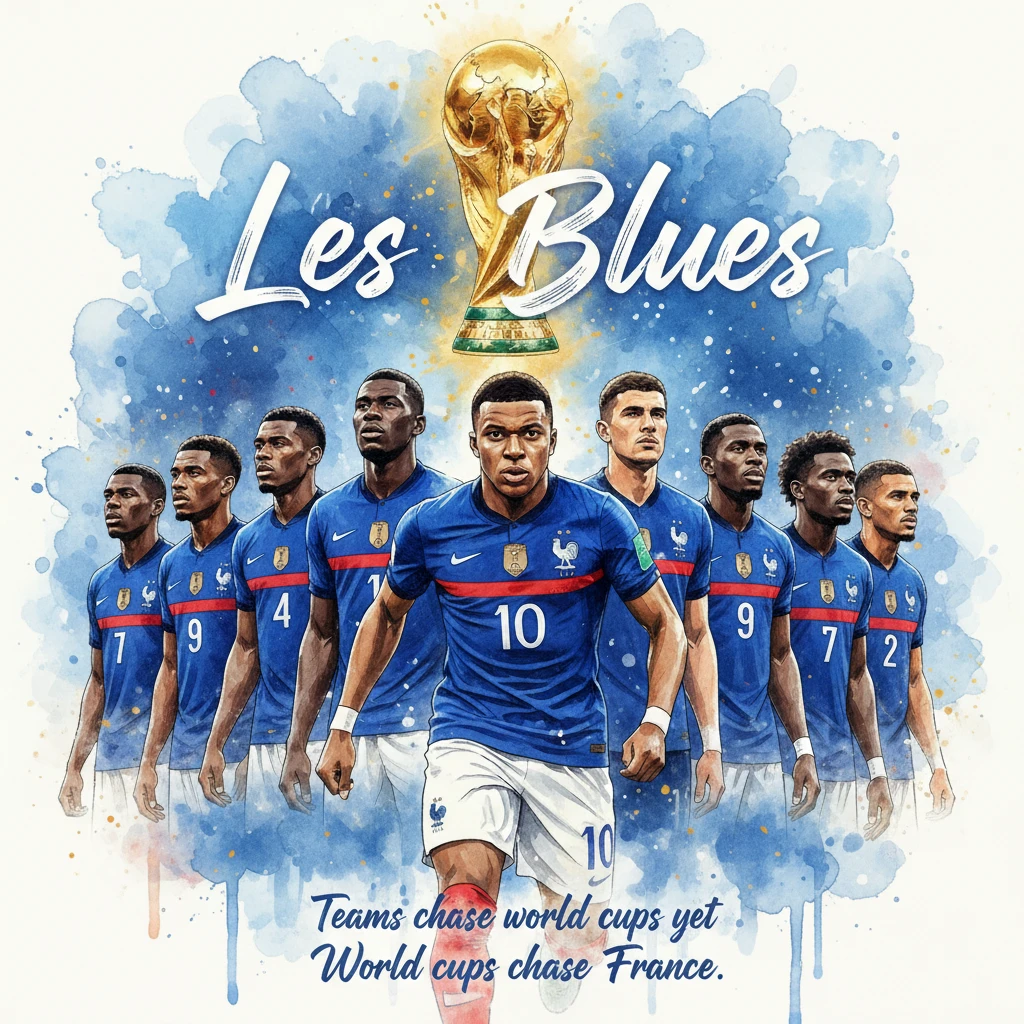 Ilustração da seleção francesa de futebol com centroavante estrela na liderança