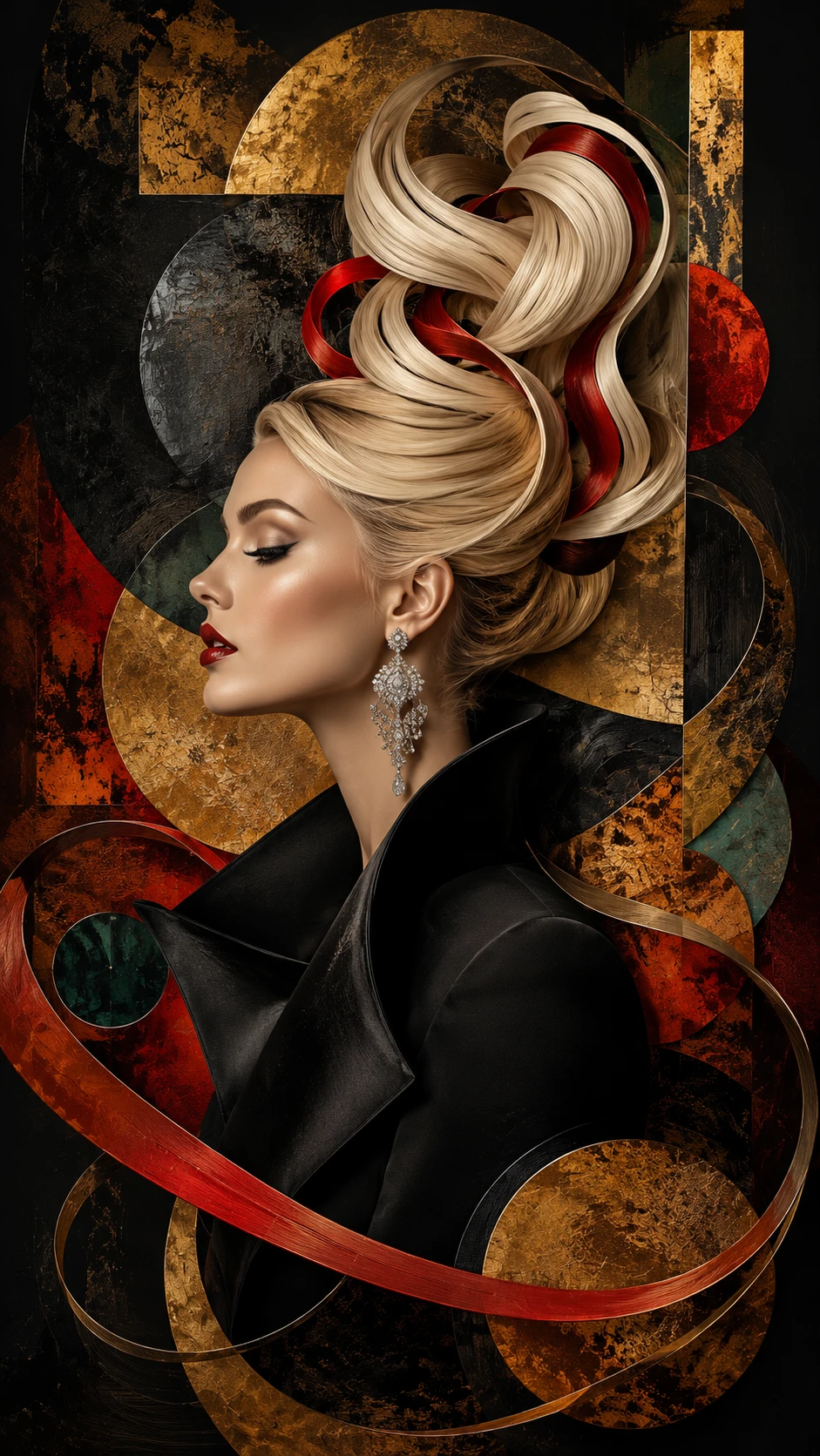 Mulher loira elegante em retrato luxuoso abstrato e escultórico