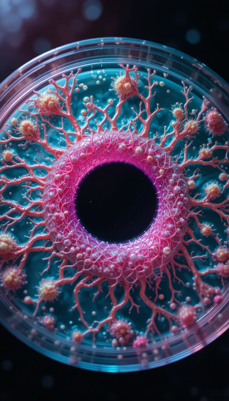 Makro-Petrischale-Auge mit leuchtenden organischen kosmischen Mustern
