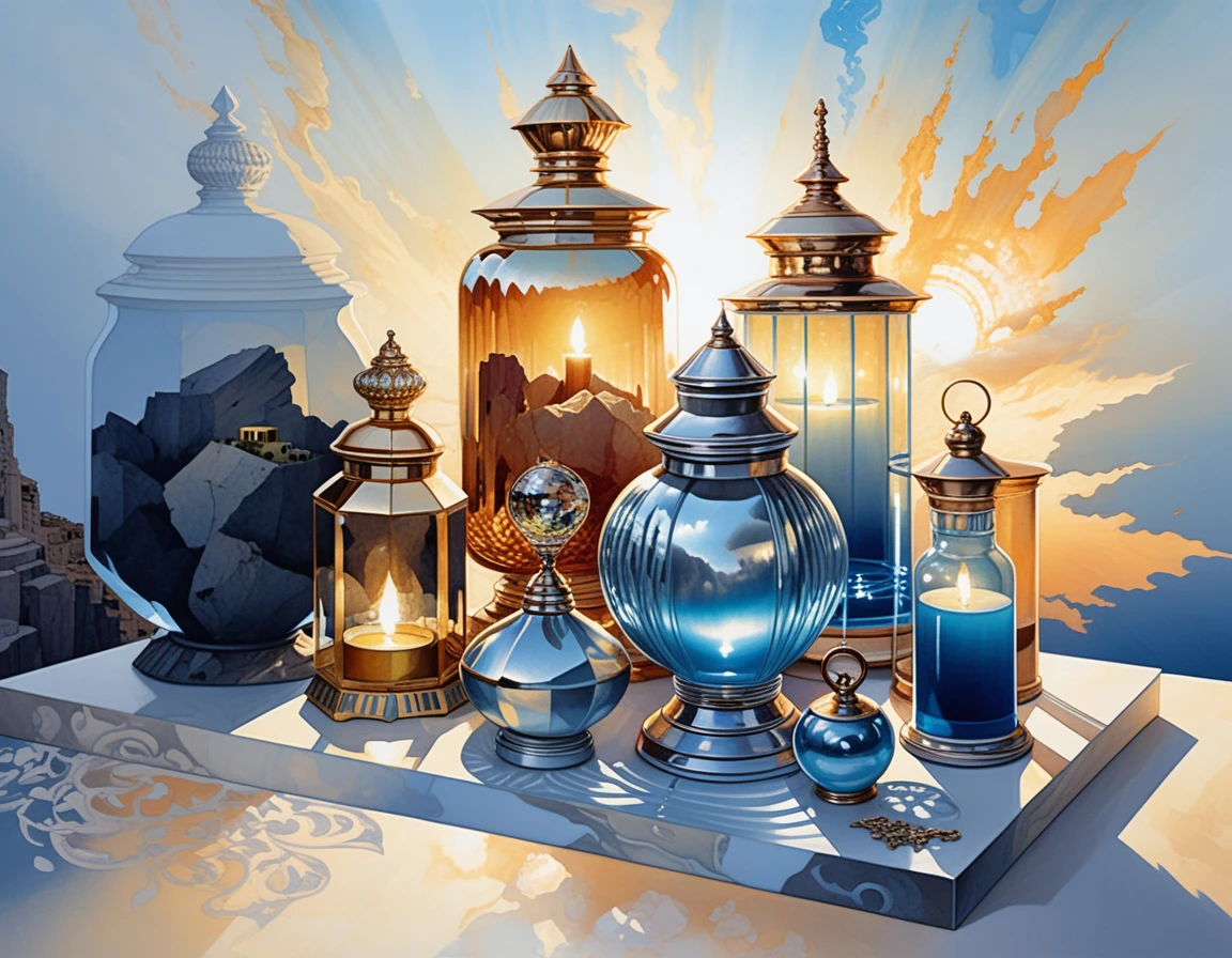 Piano di cristallo fantasy in una mistica bottega di alchimista