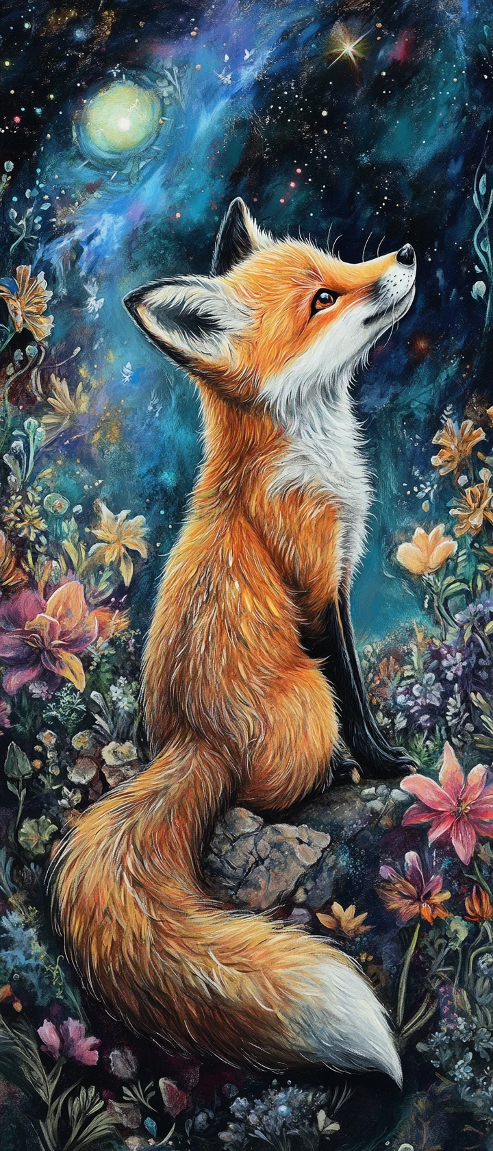 Süßer Fuchs in einer malerischen, naturinspirierten Traumlandschaft