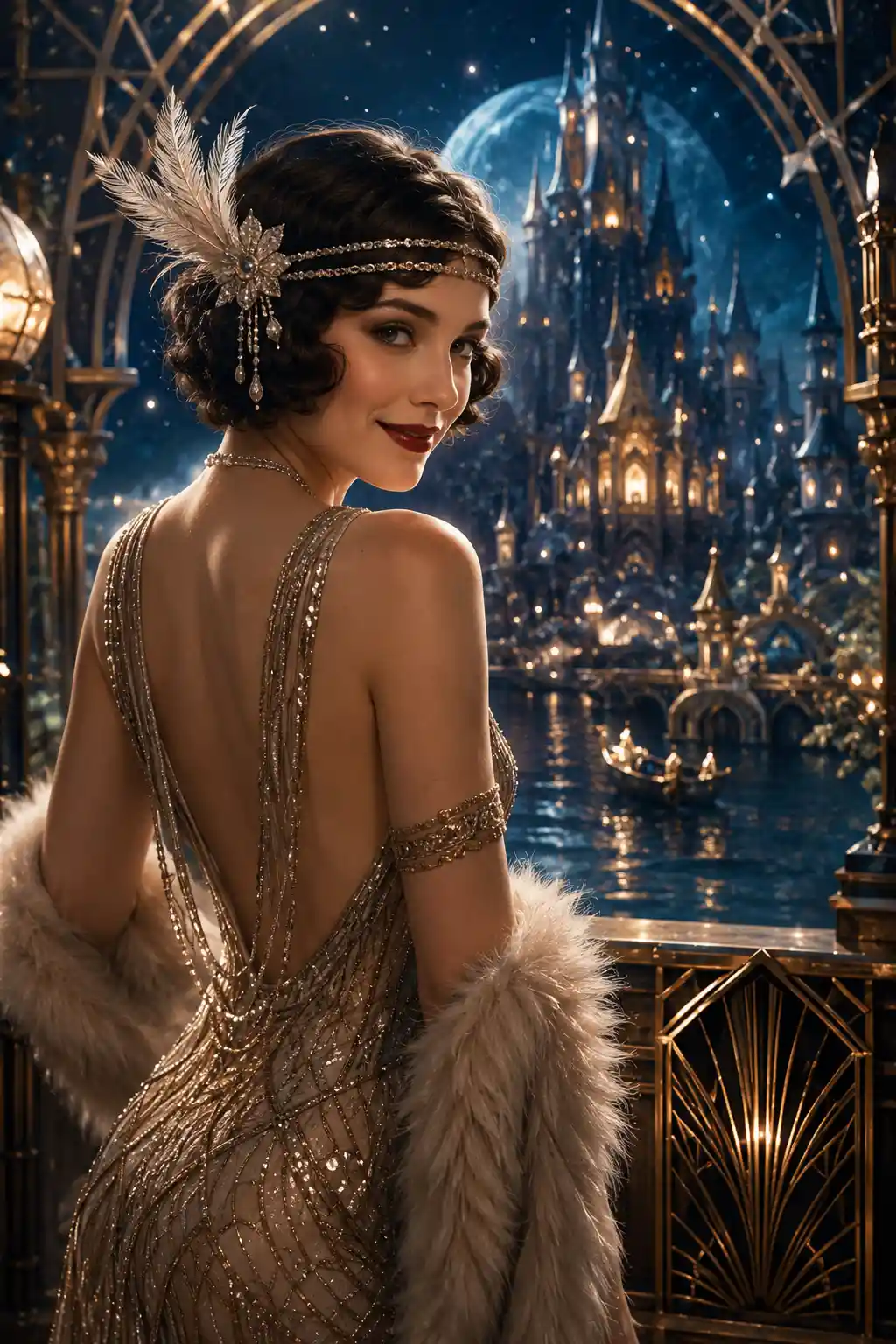 Flapper heroine stepping into a modern fantasy world
