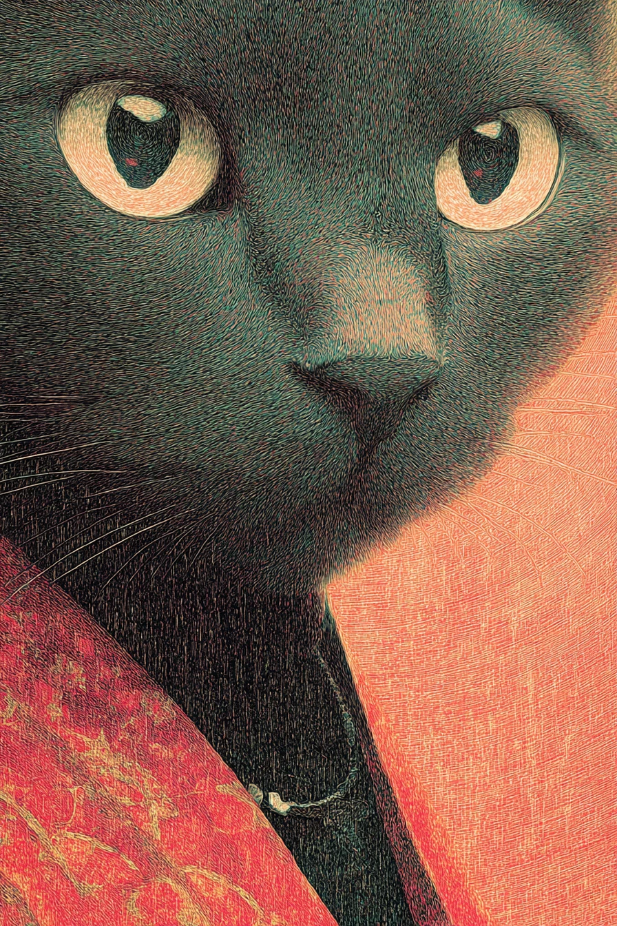 Portrait surréaliste en gros plan d’une femme-chat interdimensionnelle