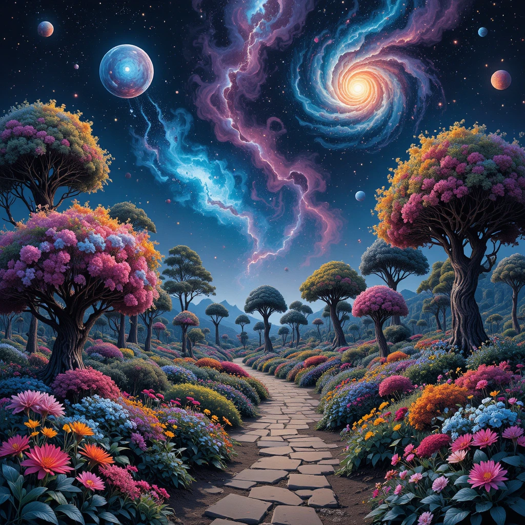 在深空照料宇宙花園的巨型天文學家