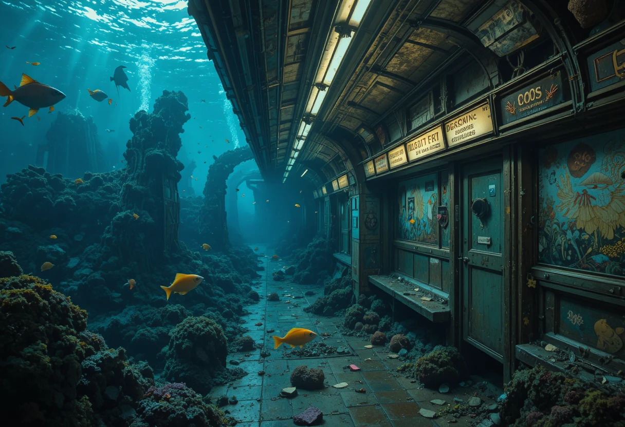 Sunken art deco subway station under the ocean