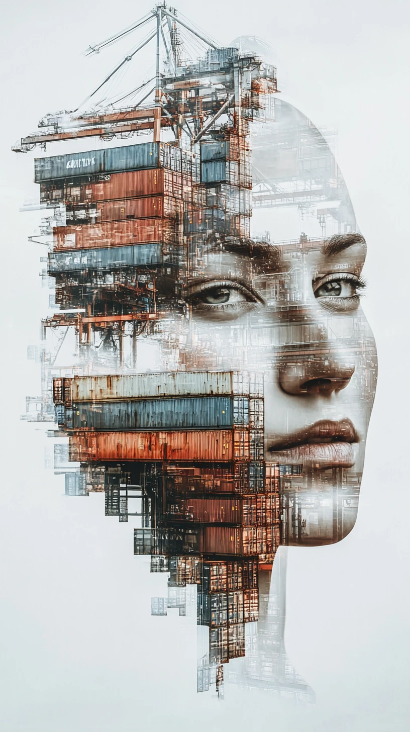 由全球貿易航線與結構編織而成的超現實肖像