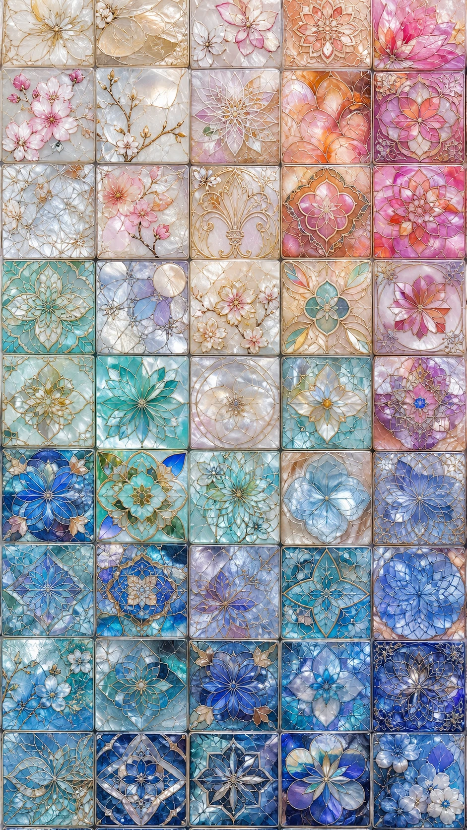 Nahaufnahme von filigranen quadratischen orientalischen Mosaikfliesen
