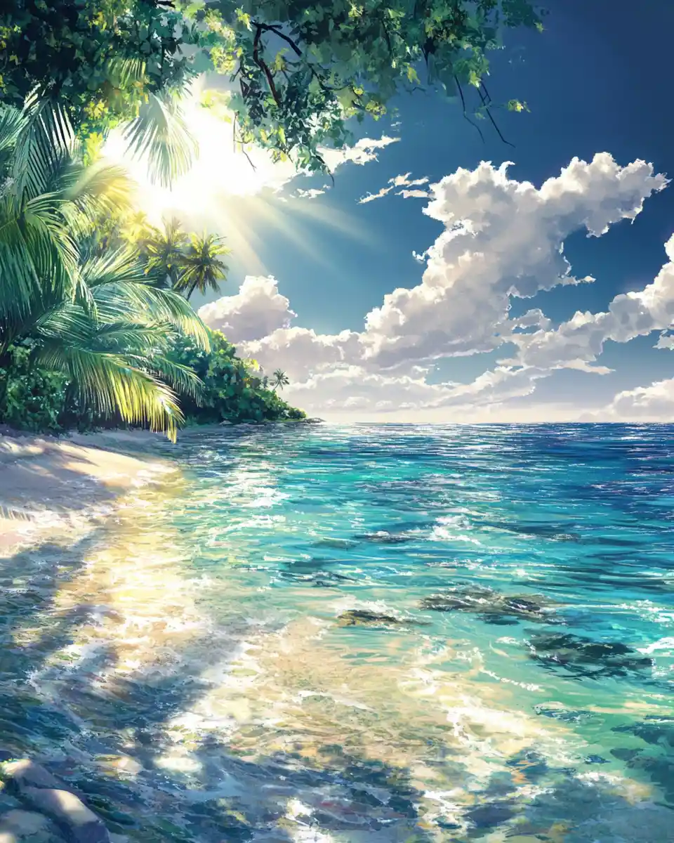 Tropical Anime Seascape With Crystal Clear Summer Ocean