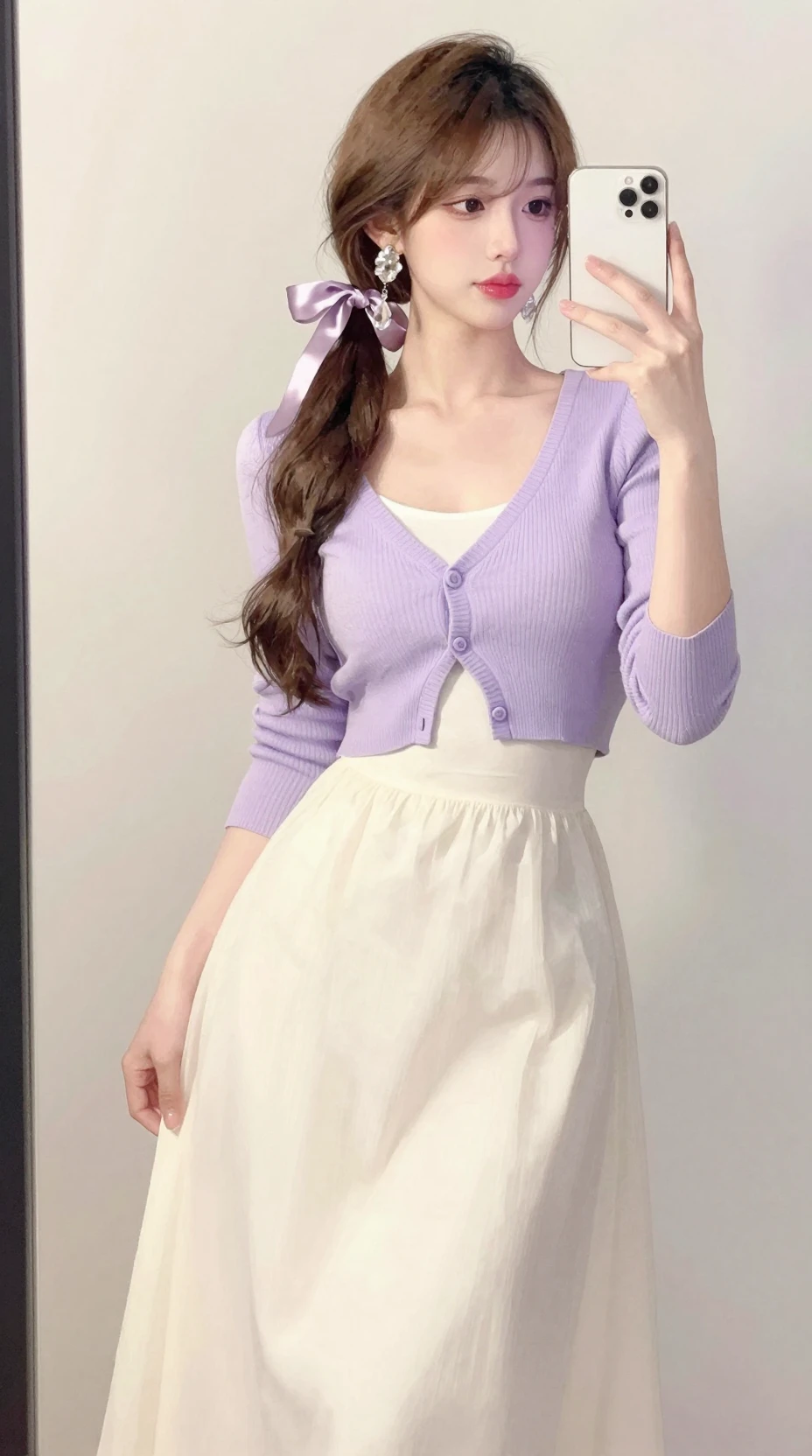 Donna fashion in acquerello che scatta un delicato selfie allo specchio