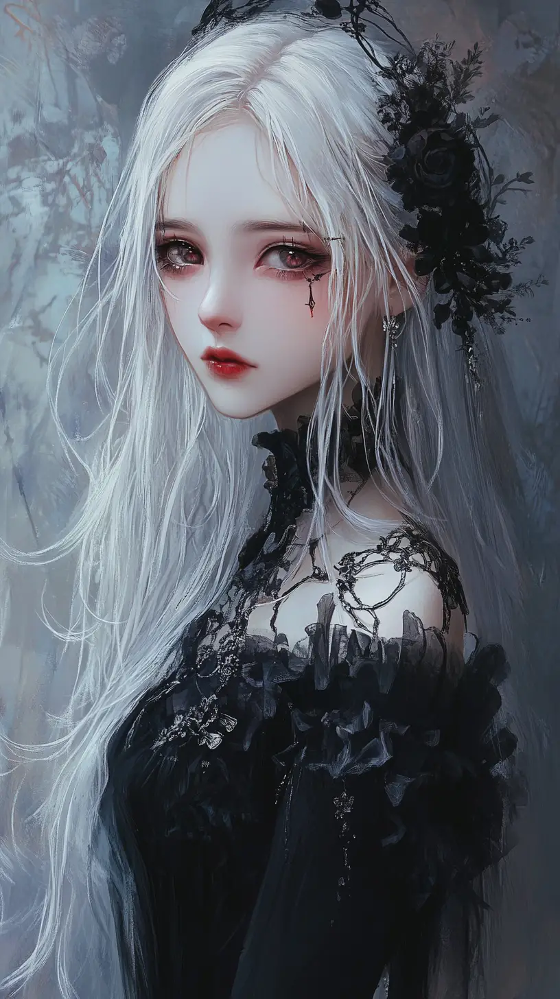 陰鬱的暗黑哥德風動漫少女肖像