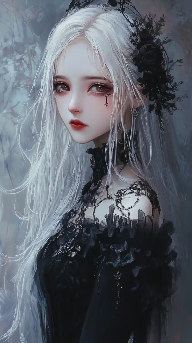 陰鬱的暗黑哥德風動漫少女肖像