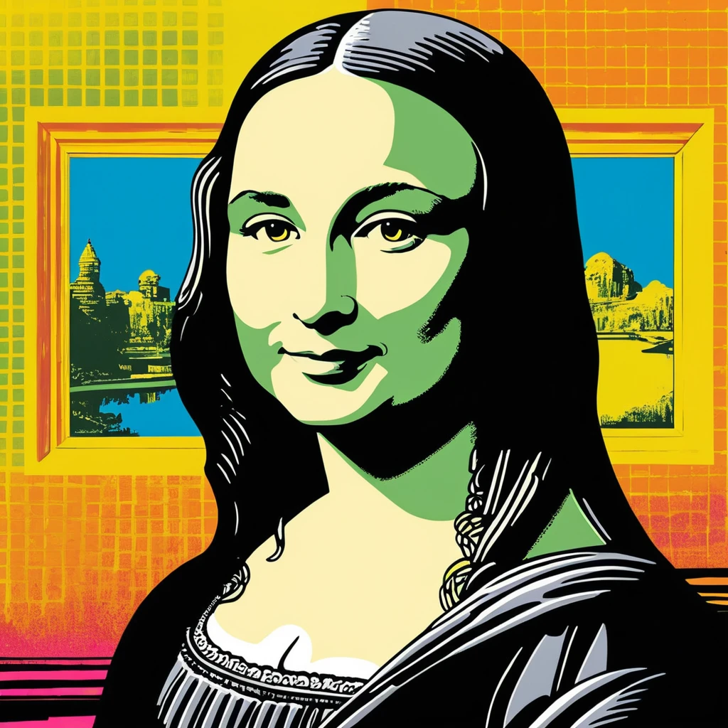 Ritratto pop art della Gioconda in audace stile a griglia neon