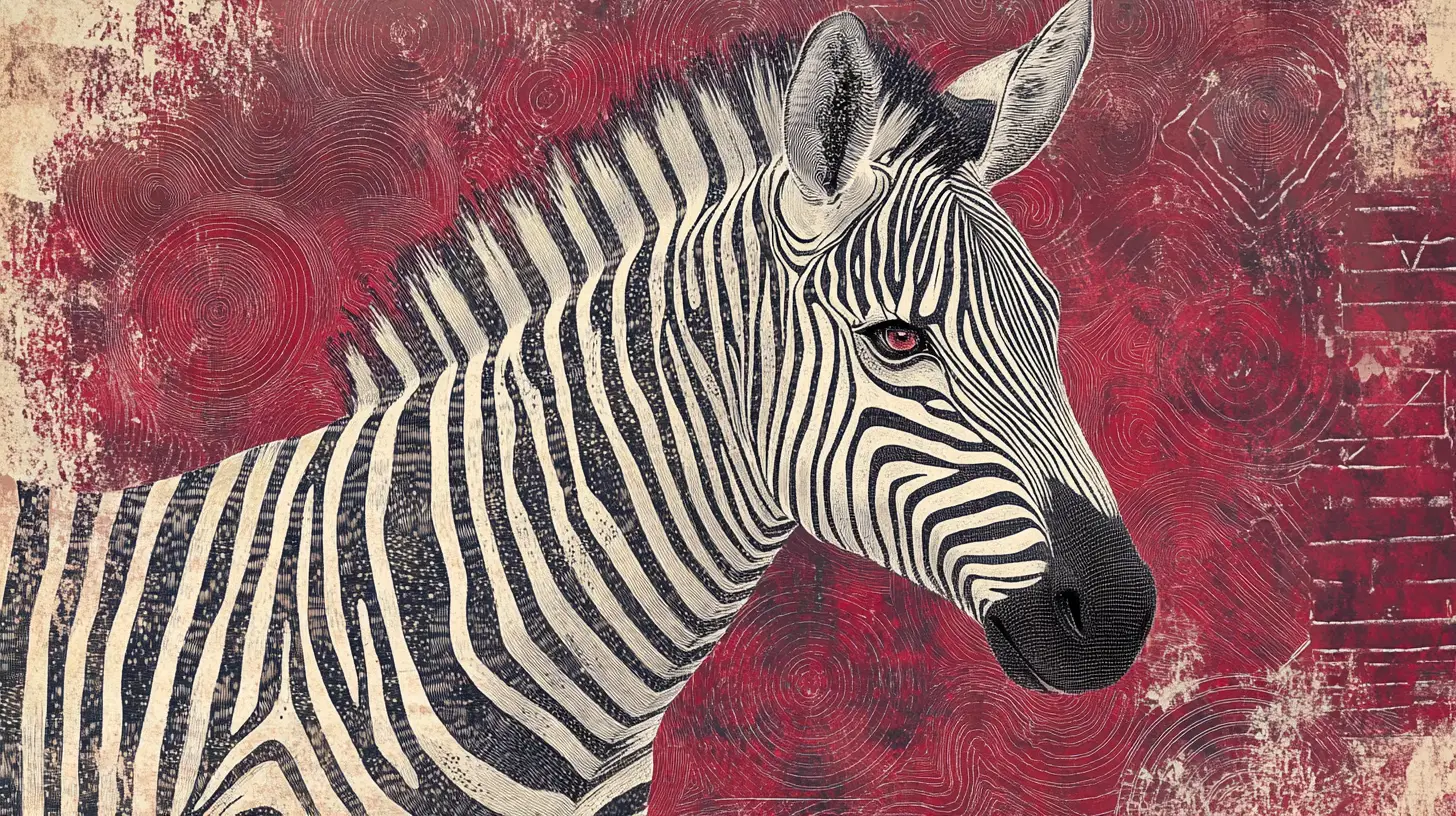 Surrealer Zebra mit Streifen, die sich in abstrakte mathematische Formen verwandeln