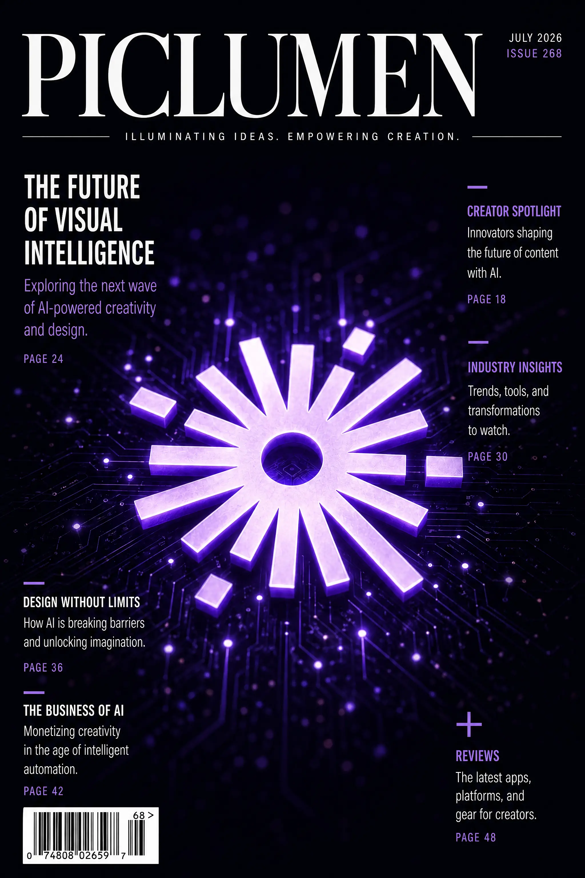 Hightech-leuchtendes Logo auf modernem Magazin-Cover-Layout