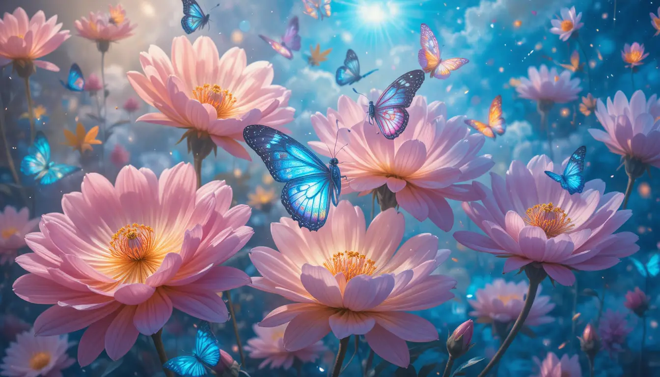 幻想的な蝶がまどろむ光り輝く大輪の花