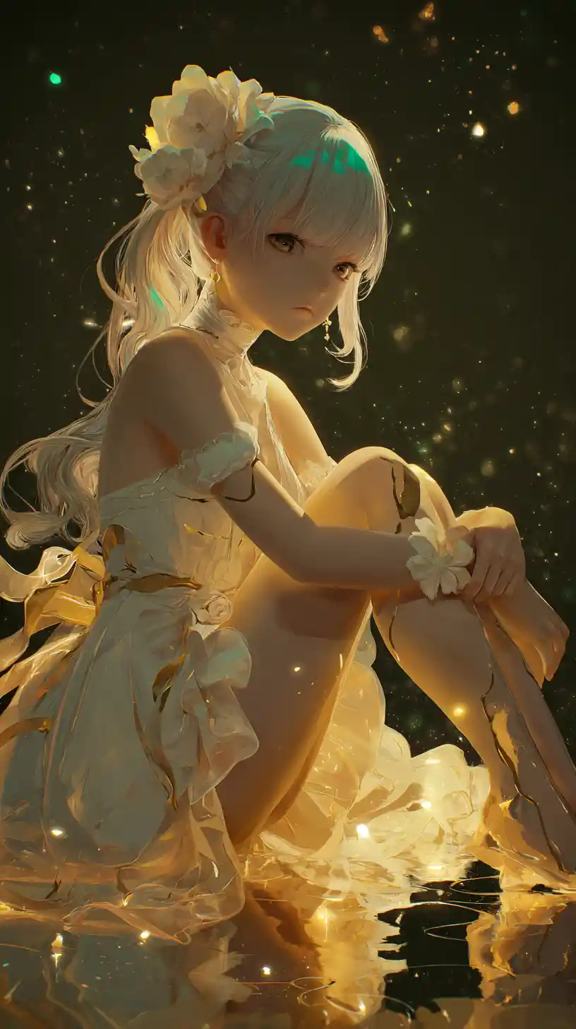 Dreamy Anime Girl With Glowing Floral Tattoos