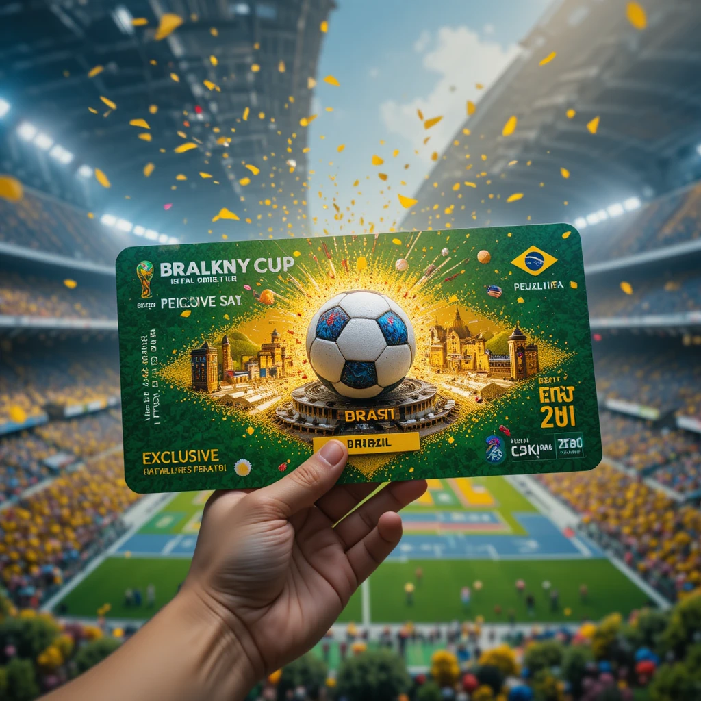 Crachá da Copa do Mundo do Brasil com diorama de estádio da cidade explodindo para a frente