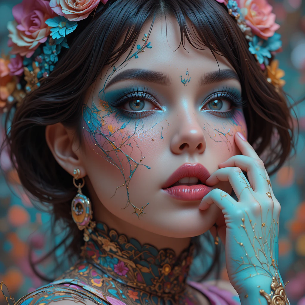 Mulher 3D com inspiração vintage em um retrato de fantasia vibrante