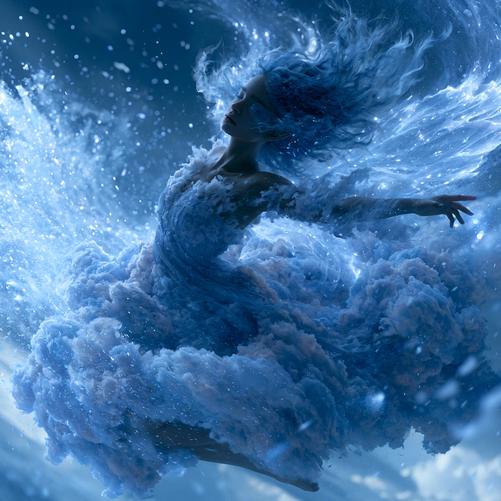 Fada fantástica voando pelo céu azul‑anil brilhante