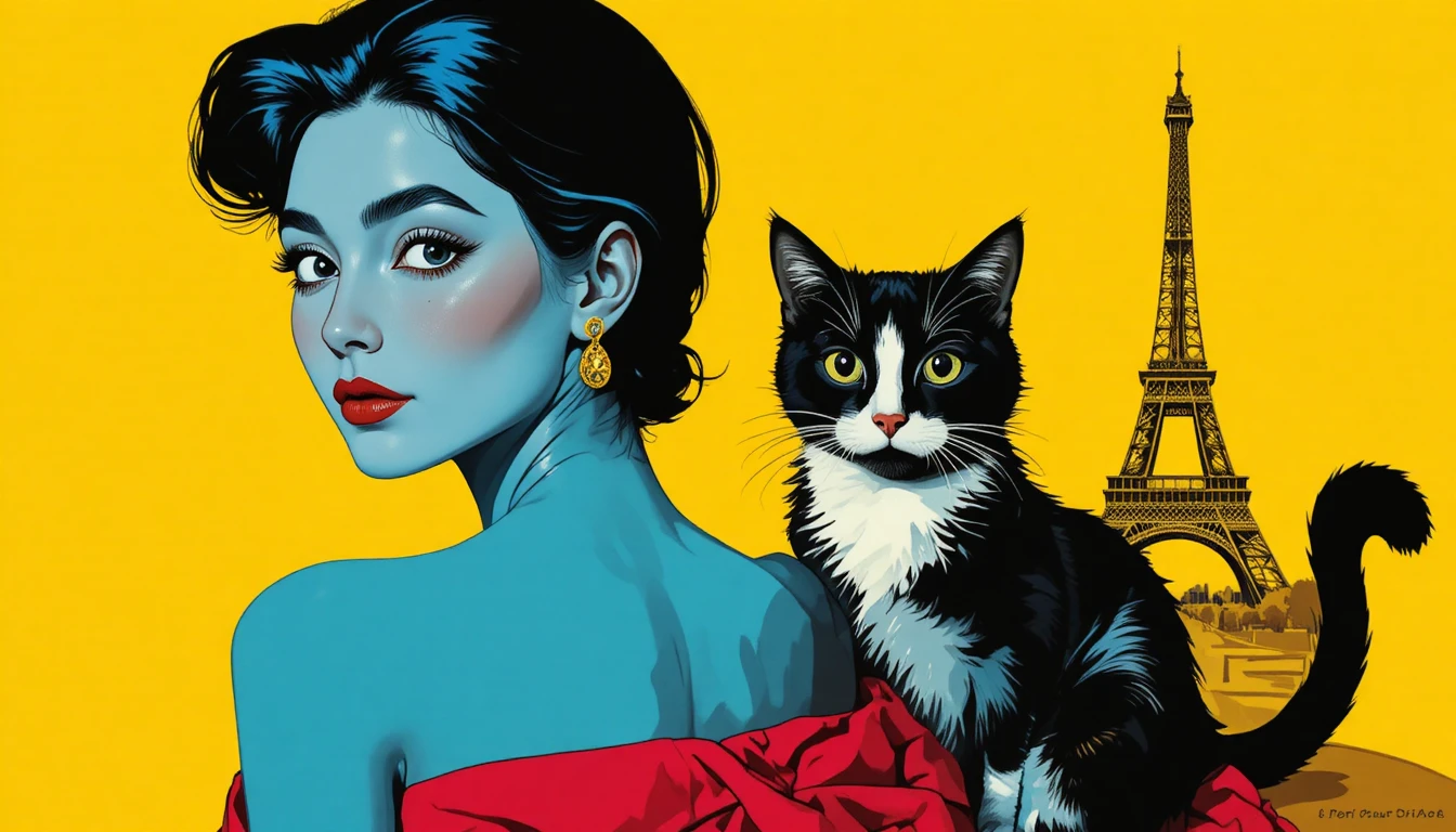 Gros plan d’une femme sensuelle avec un chat à Paris