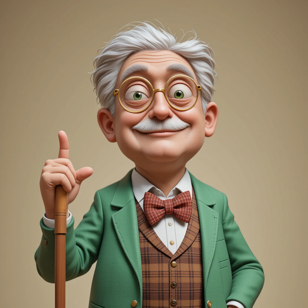 Personagem de avô alegre com bengala em ilustração 3D