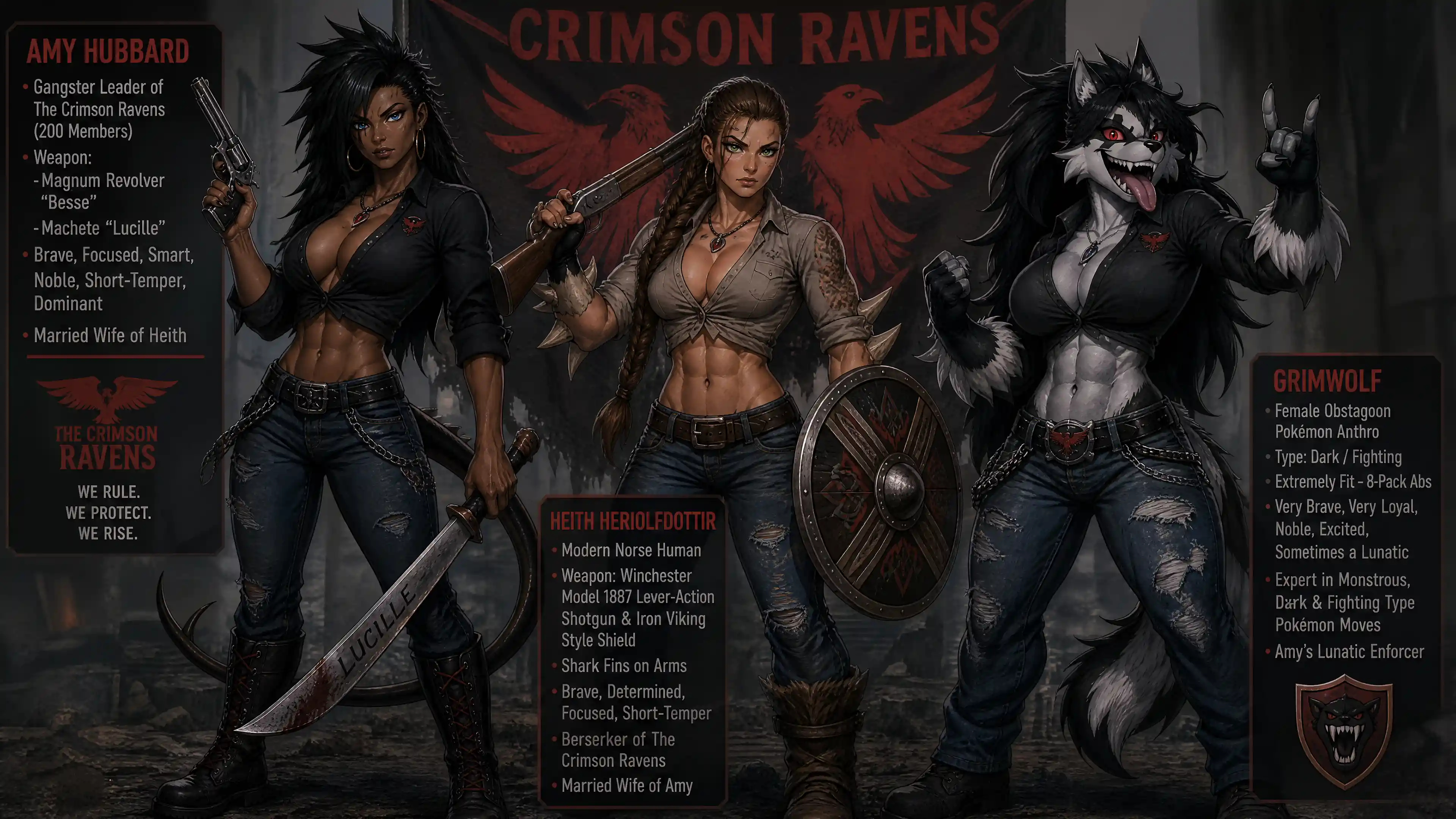 Muscular gangster warrior woman with guns and machete