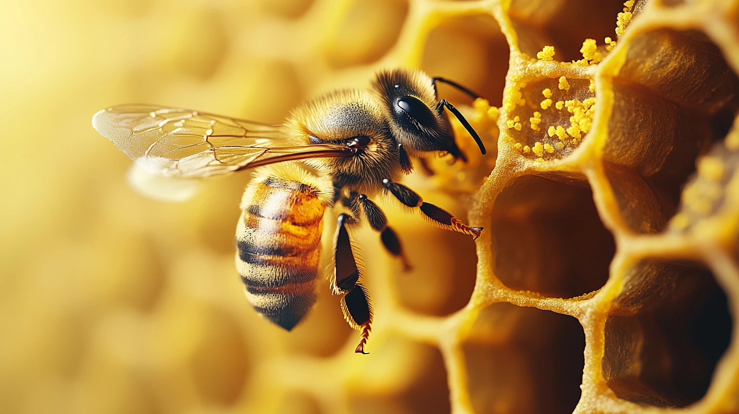 Honeybee Above Abstract Data Filled Honeycomb Visualization