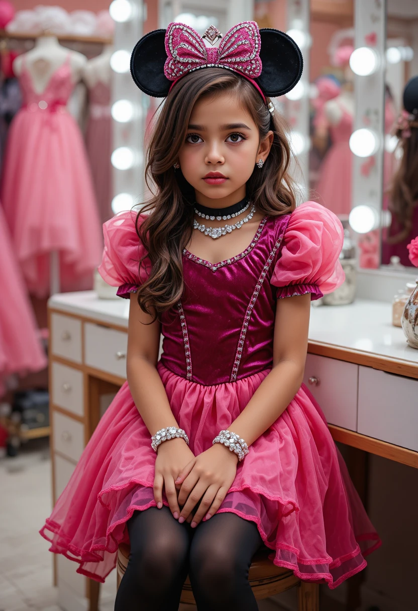 Garçon nerveux déguisé en princesse dans une boutique de robes
