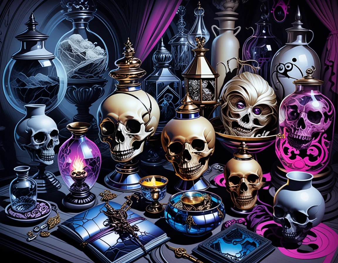 Cristaux de table fantastiques dans une boutique d’apothicaire mystique