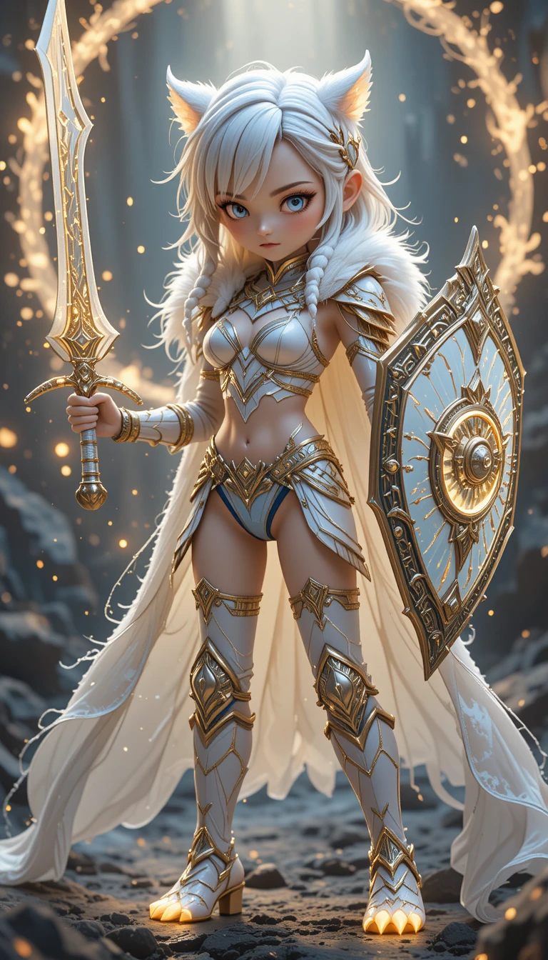 Guerrière de glace semi chibi en armure de cristal lumineuse