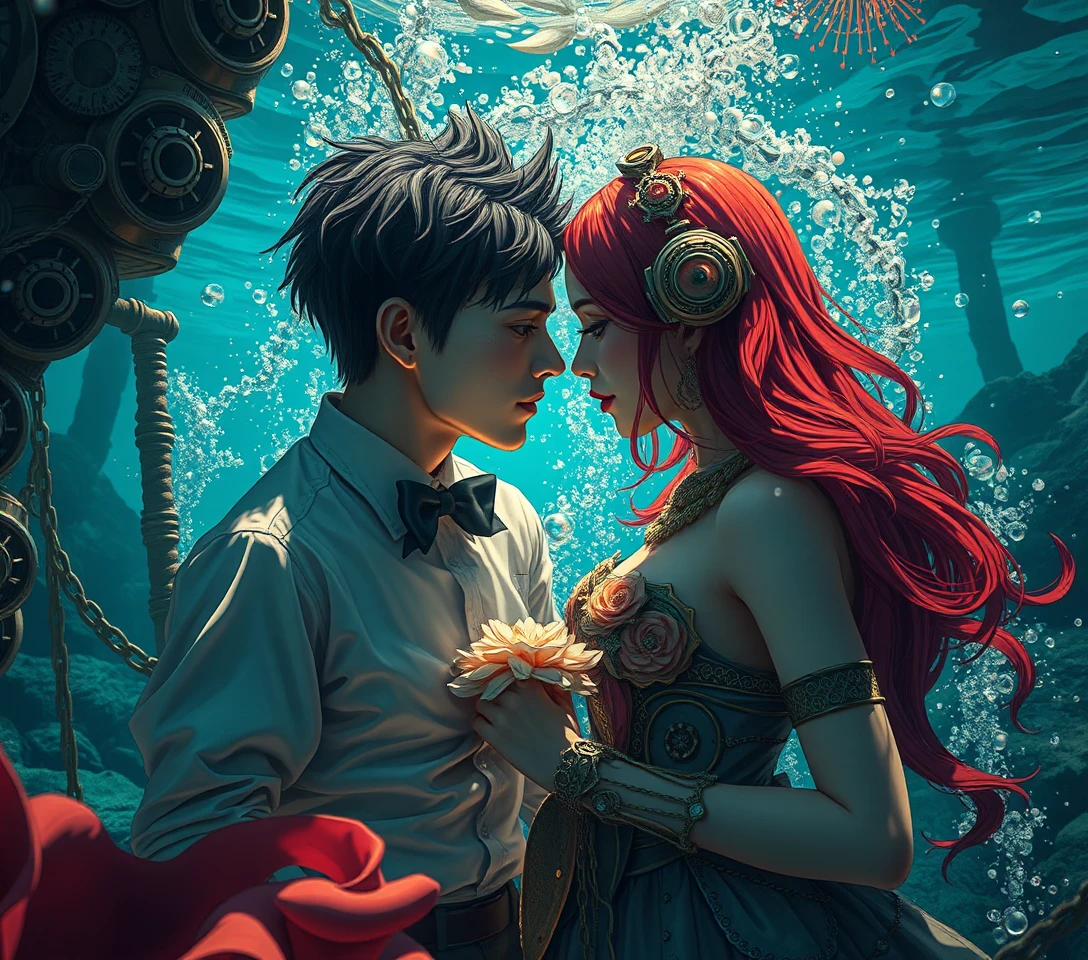 Femme sous-marine surréaliste dans une scène de fantasy cinématographique
