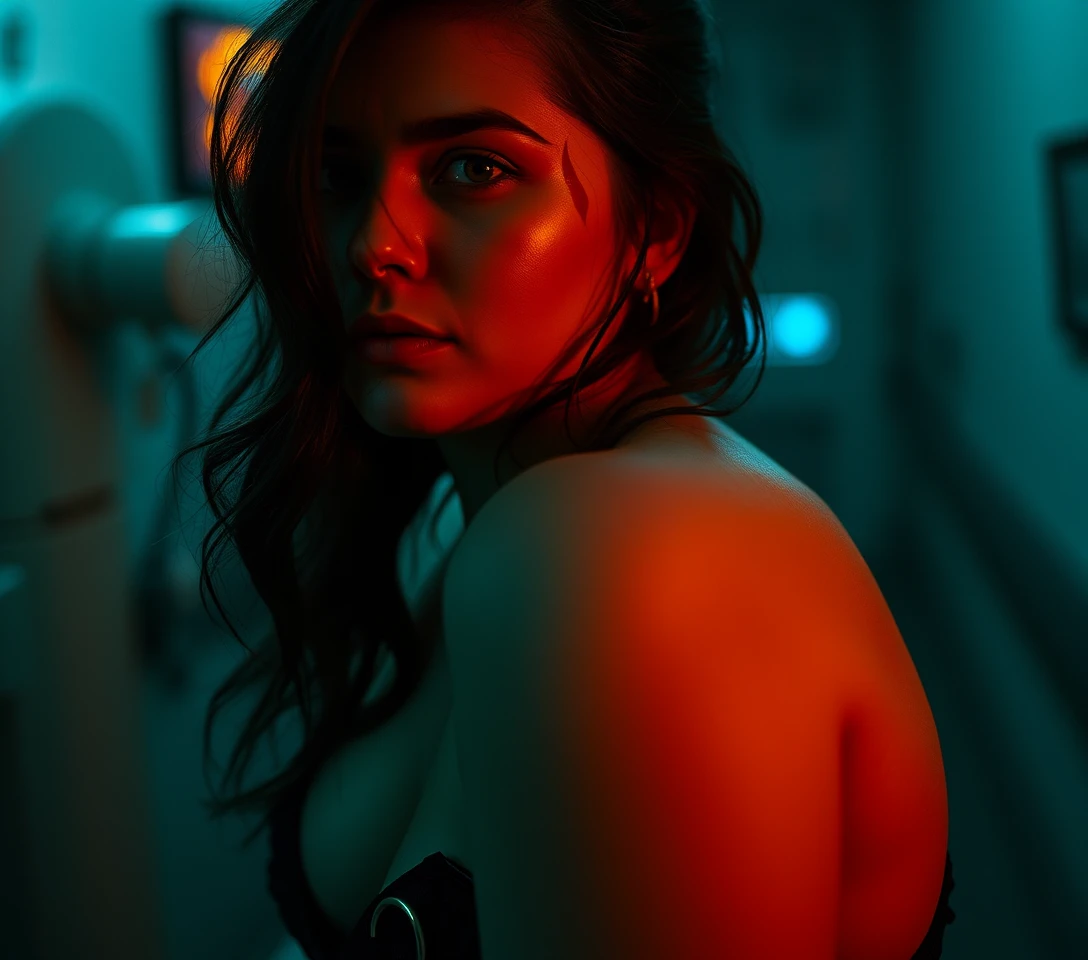 Mujer oscura y sensual en una escena surrealista de cómic de terror