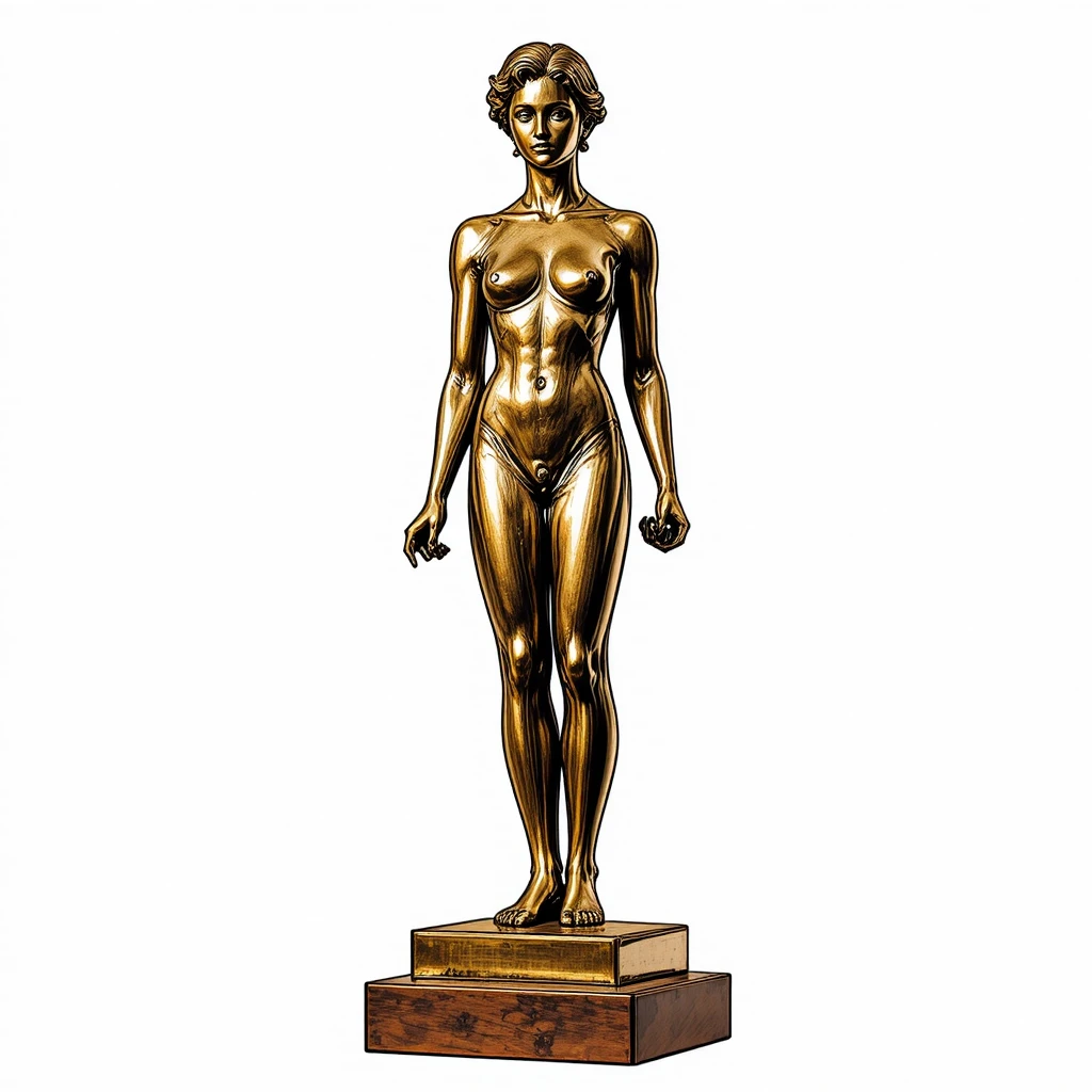 Bloco retangular de estatueta em bronze em vista isométrica sobre fundo branco