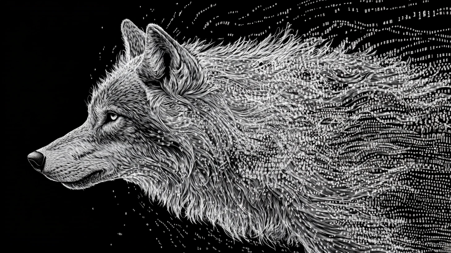 Lobo Emergindo de um Campo Infinito de Gráficos de Dados Abstratos