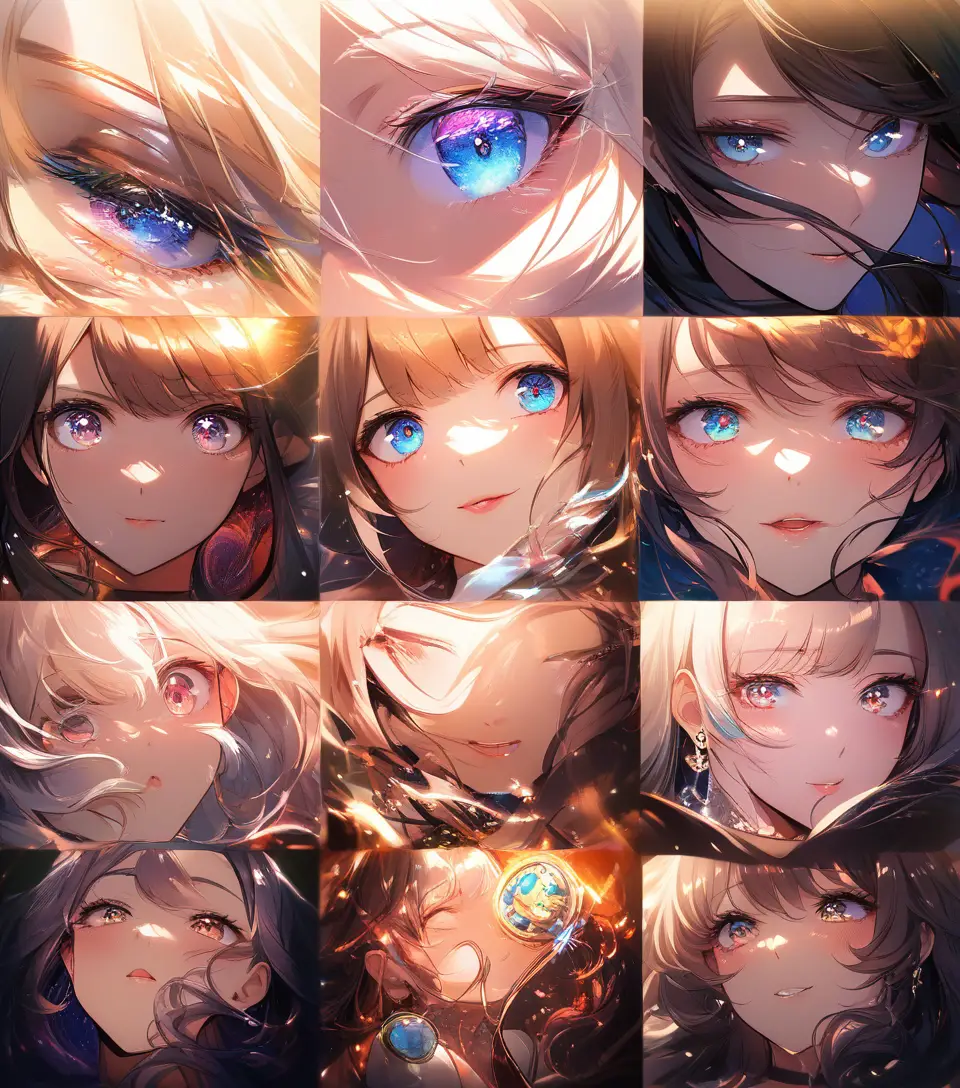 Anime girl close up gazing at glowing sunset sky