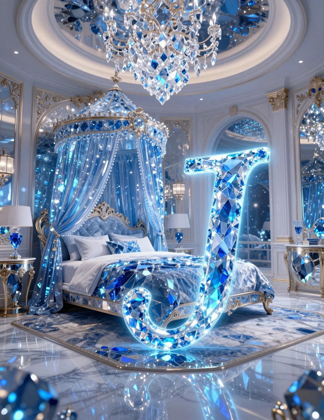 Lussuosa Camera Zaffiro con Letto a Baldacchino e Soffitto di Cristallo