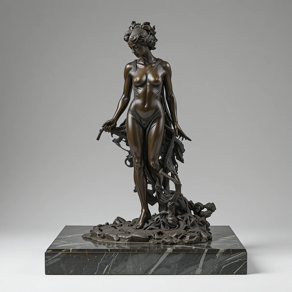 Goldener bronzener Sockel für Statuette vor weißem Hintergrund