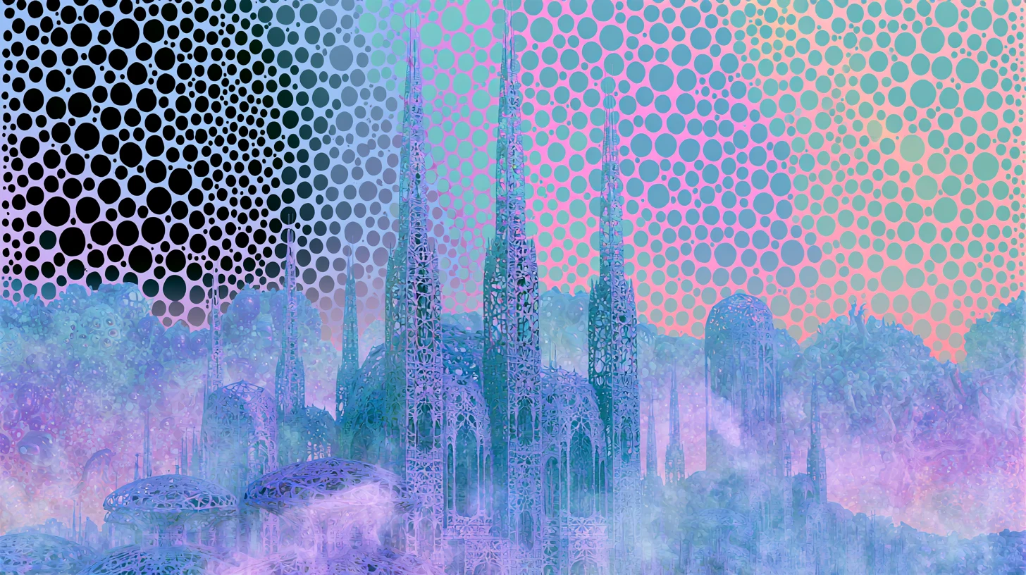 Cidade futurista surreal de Atlântida com diversas culturas galácticas