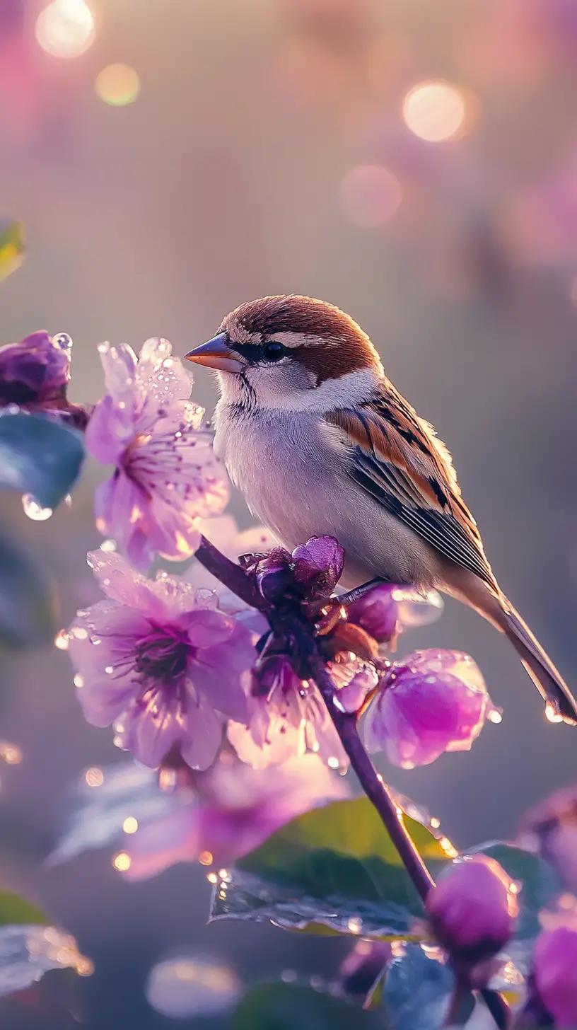 夜明けに眠るハチのために花を開くスズメ