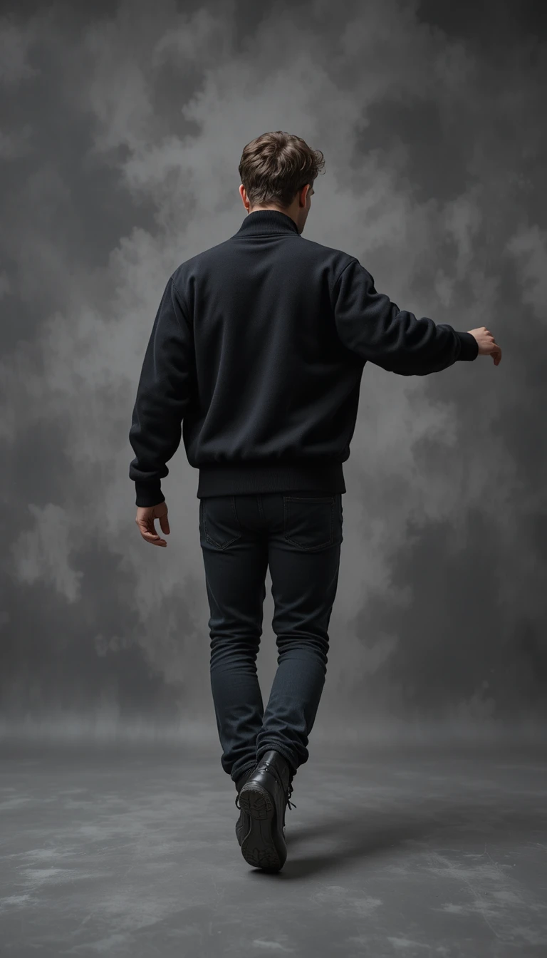 Man jumping in black hoodie with back print mockup