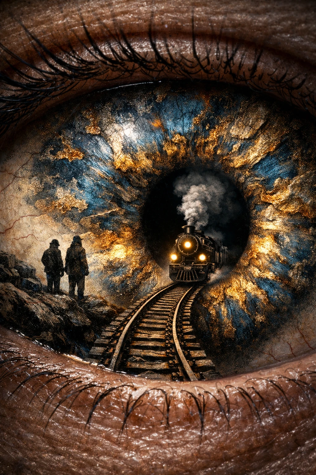 Paisagem Surreal de Olho em Close com Trilhos de Trem